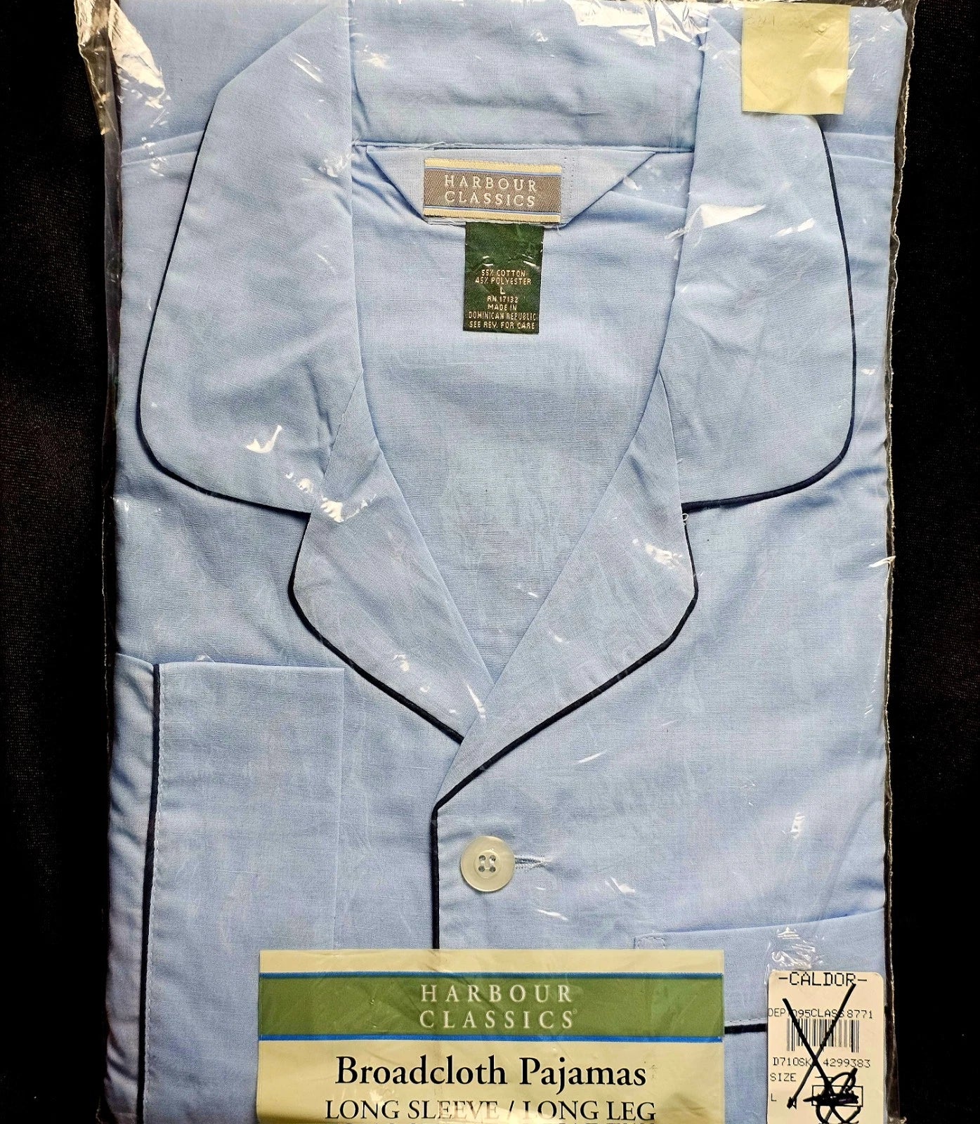 VTG Harbour Classics Broadcloth Pajamas Mens Sz L 2pc Longsleeve Pants Blue NEW!