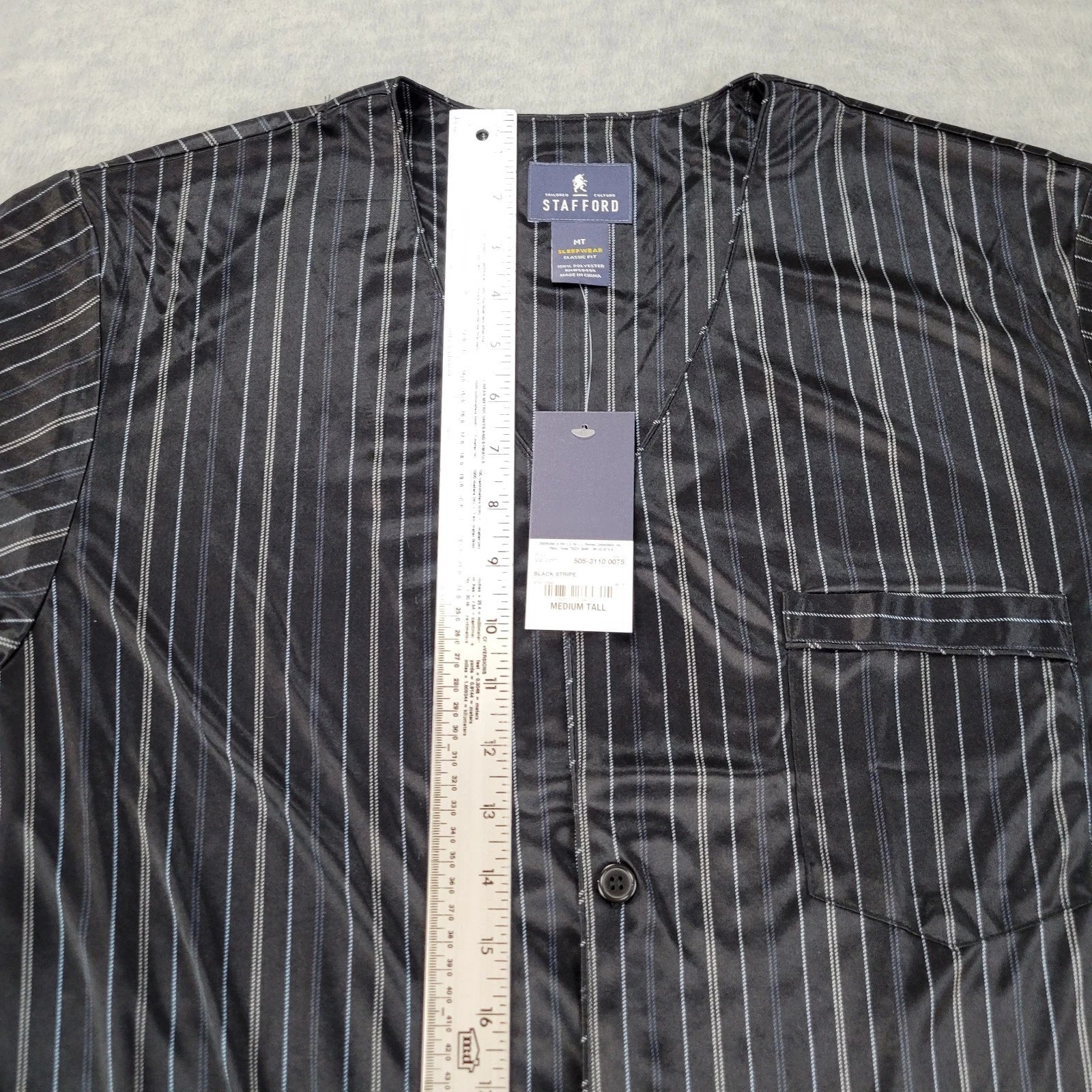 Stafford Pajama Set Satin Black Stripe Sleepwear S/S Shirt & Shorts Mens MT NWT