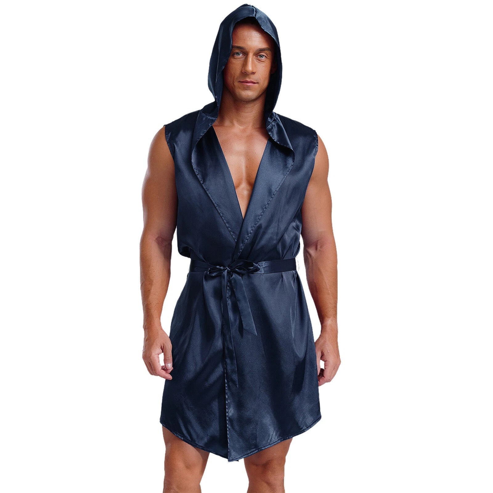 Mens Homewear Lace Up Pajama Robe With Belt Satin Nightwear Hot Spring Outfits