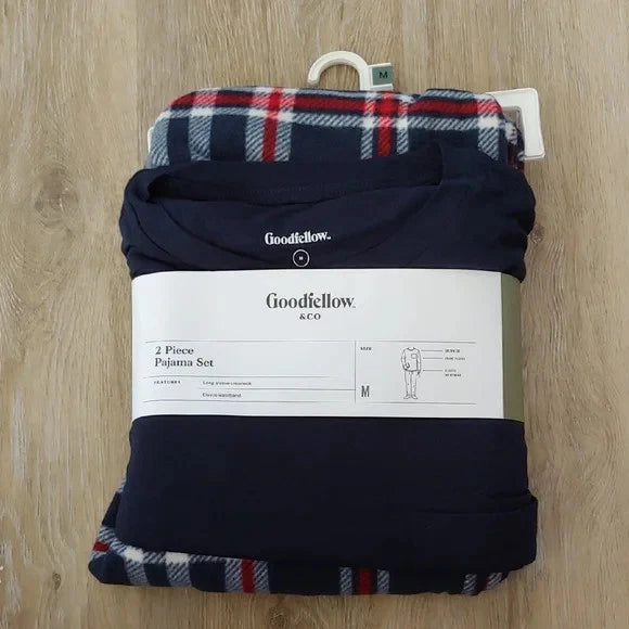 NWT Goodfellow & Co Men's 2 Piece Pajama Set Blue Plaid Size M