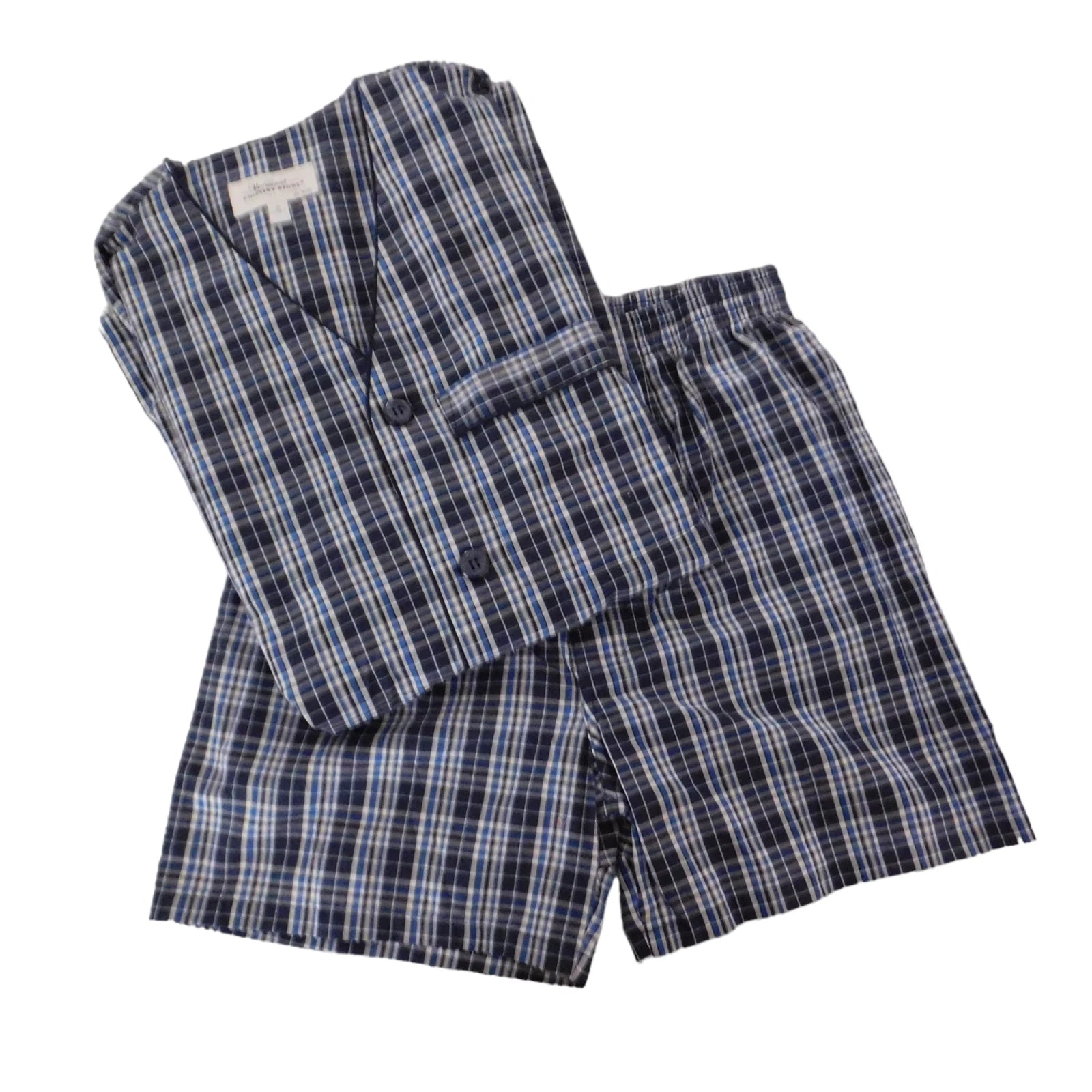 NEW Mens Cotton Pajamas Short Sleeve Shorts Blue Plaid Button Front Size Small