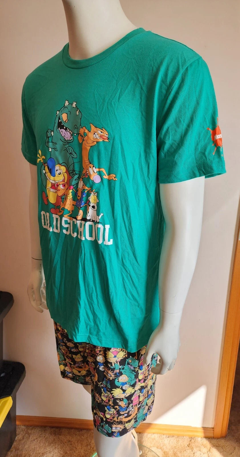 Nickelodeon Mens Old School 90s Cartoons Printed 2 Piece Pyjama Set Size XL New