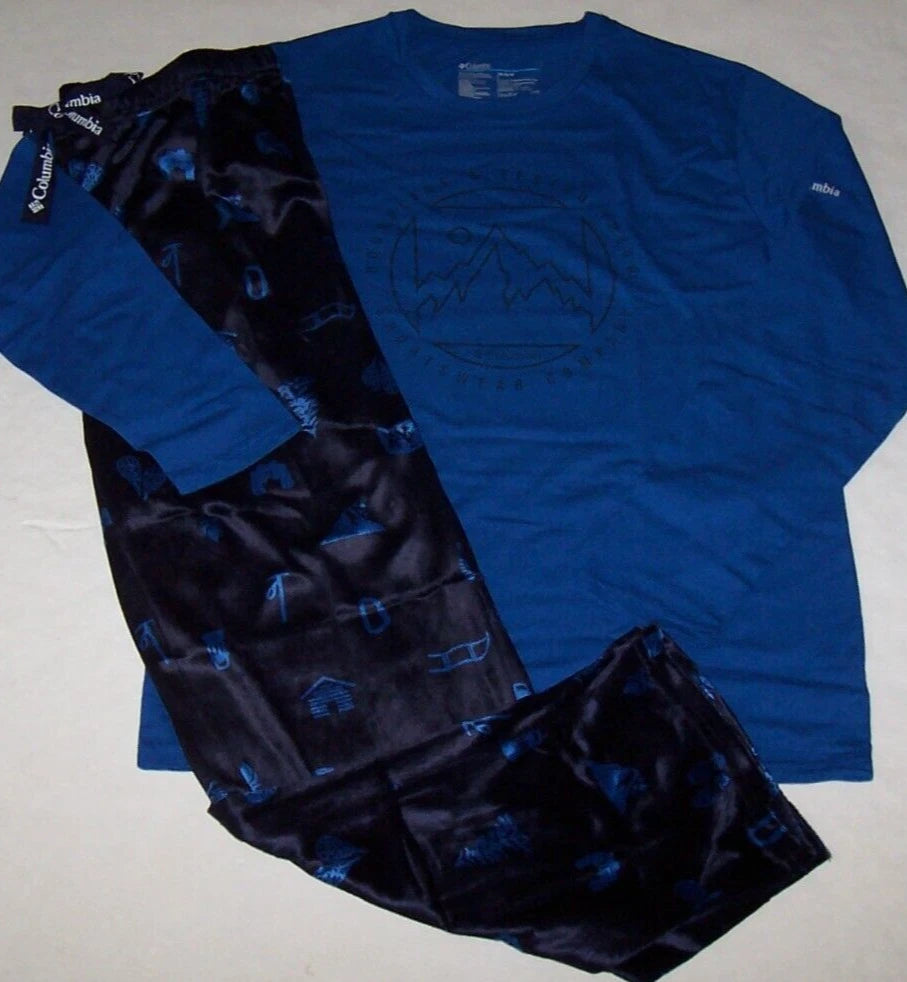 NWT Columbia Black MINKY FLEECE Pants/Royal Blue Top Pajama/Lounge Set Men's M