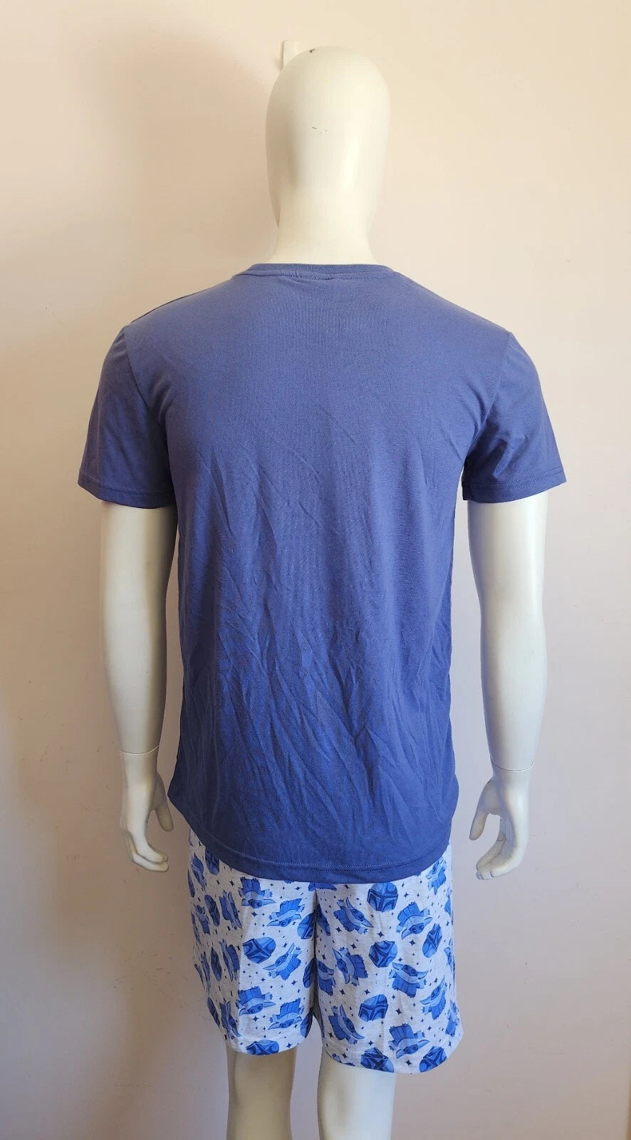 Star Wars Mens Mandalorian Blue Grey Printed 2 Piece Pyjama Set Size S New