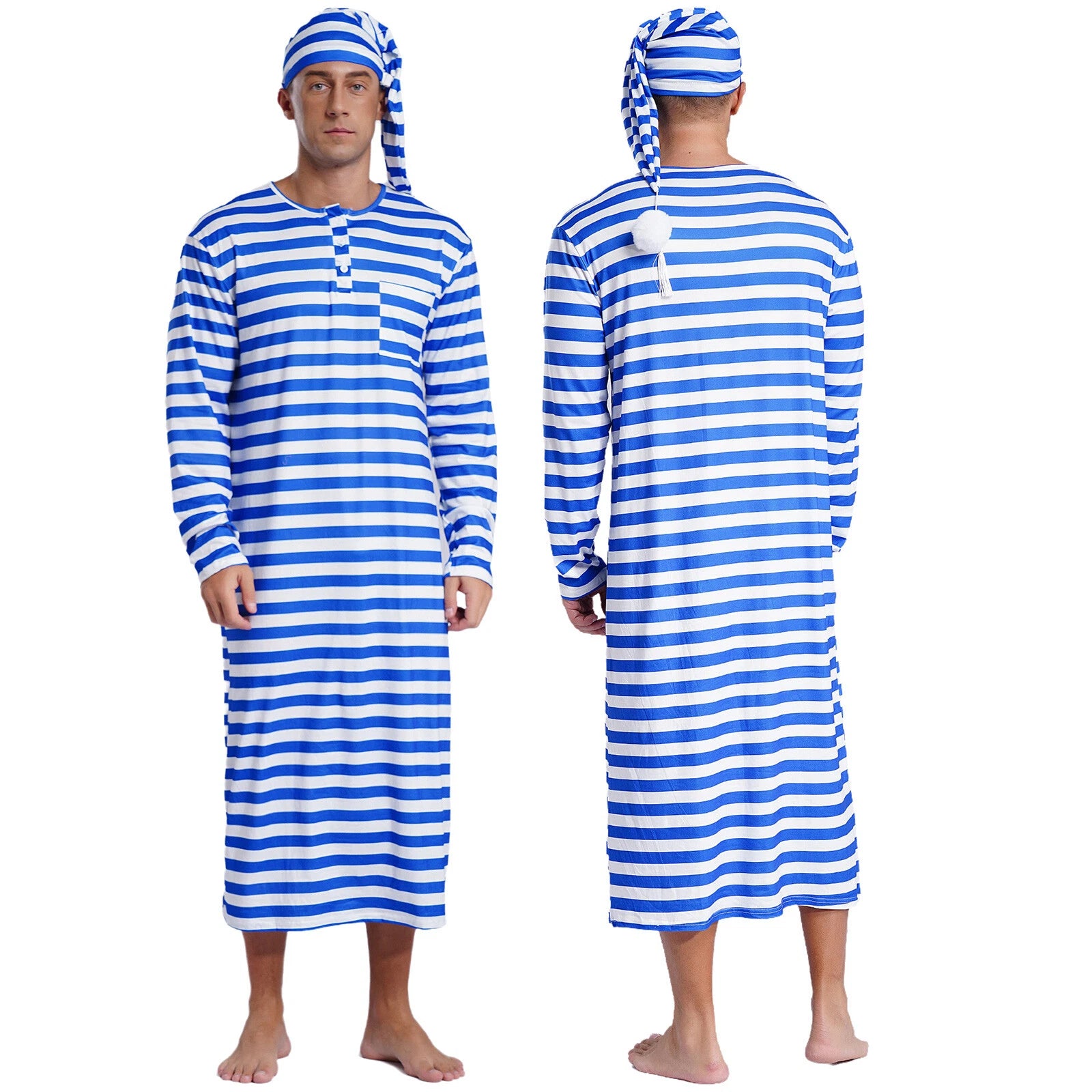 Mens Robe + Hat Set Raves Nightwear Christmas Bathrobe Sissy Home Dress-