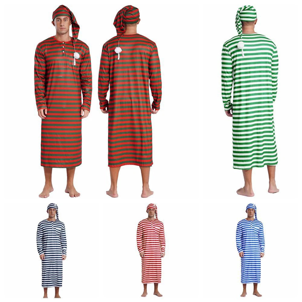 Mens Robe + Hat Set Raves Nightwear Christmas Bathrobe Sissy Home Dress-