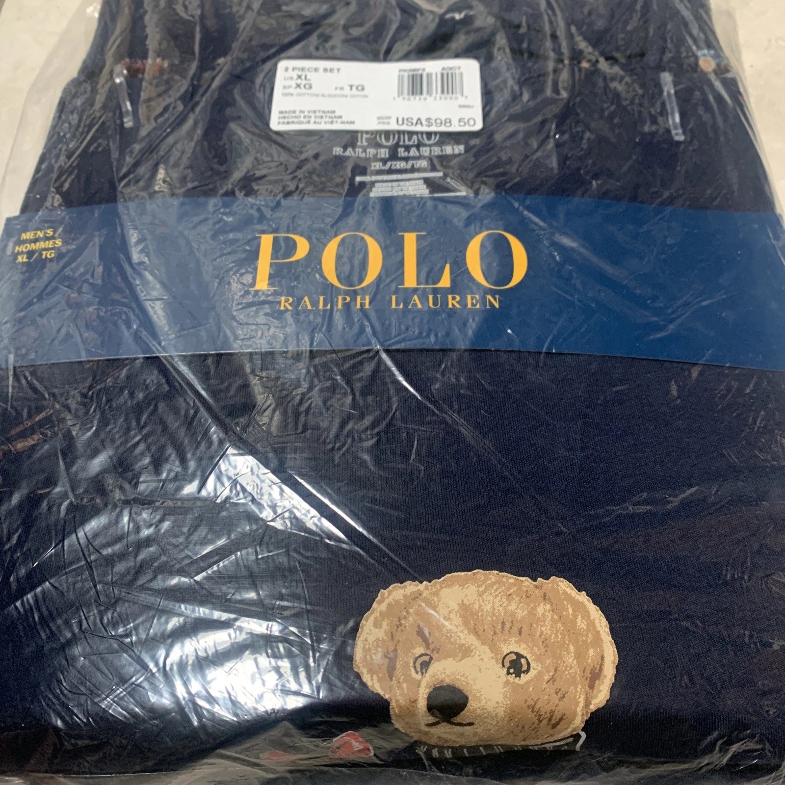 NEW Ralph Lauren Polo Mens XL Pajama Set Teddy Bear Black Cotton Long Sleeve RL