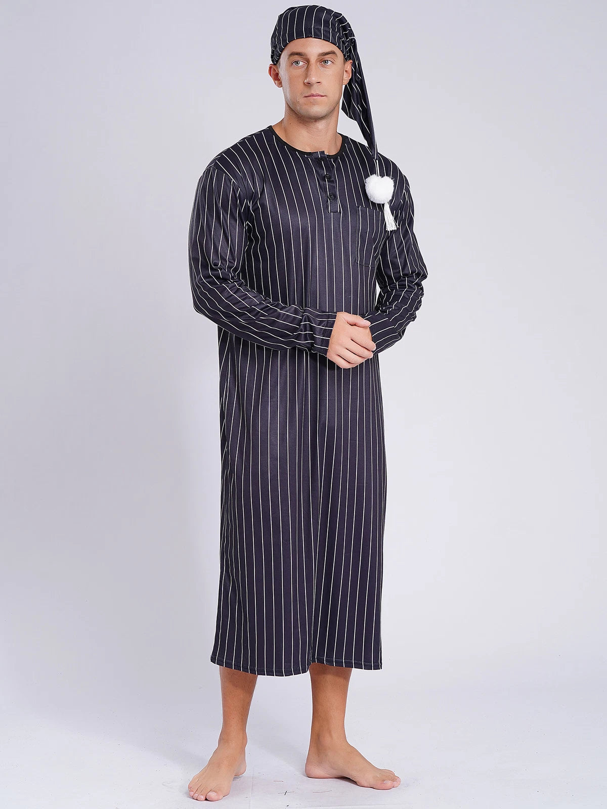Mens Nightgowns Arabian Pajamas Striped Nightwear Loose Fit Up Cosplay Costume