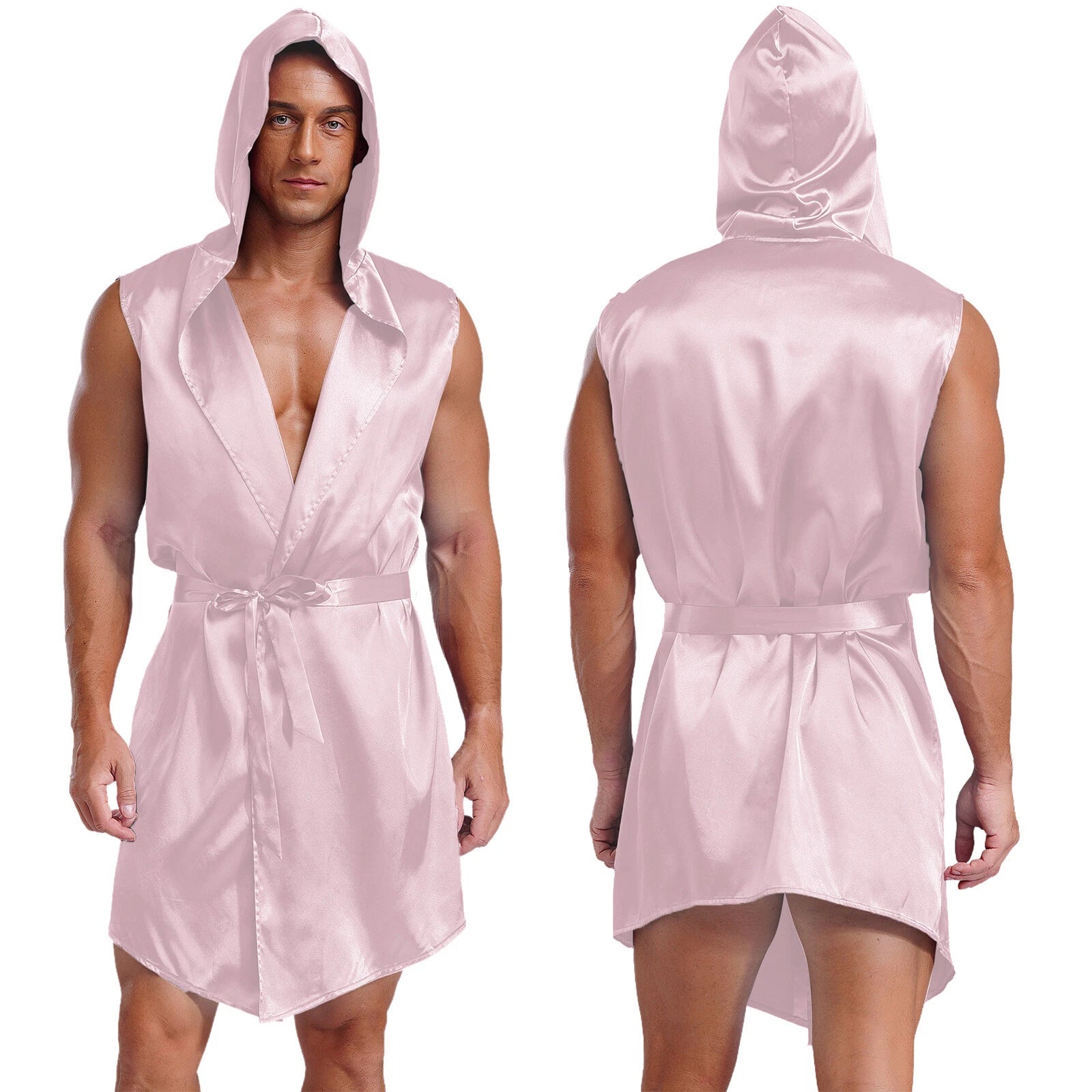 Mens Homewear Lace Up Pajama Robe With Belt Satin Nightwear Hot Spring Outfits