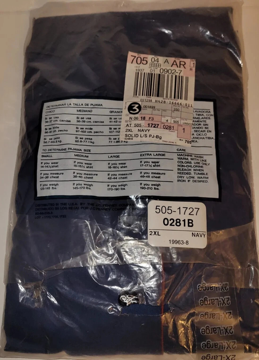 Mens Pajama Set Towncraft Coat Front Long Sleeve Long Leg Sz 2XL Navy Blue New