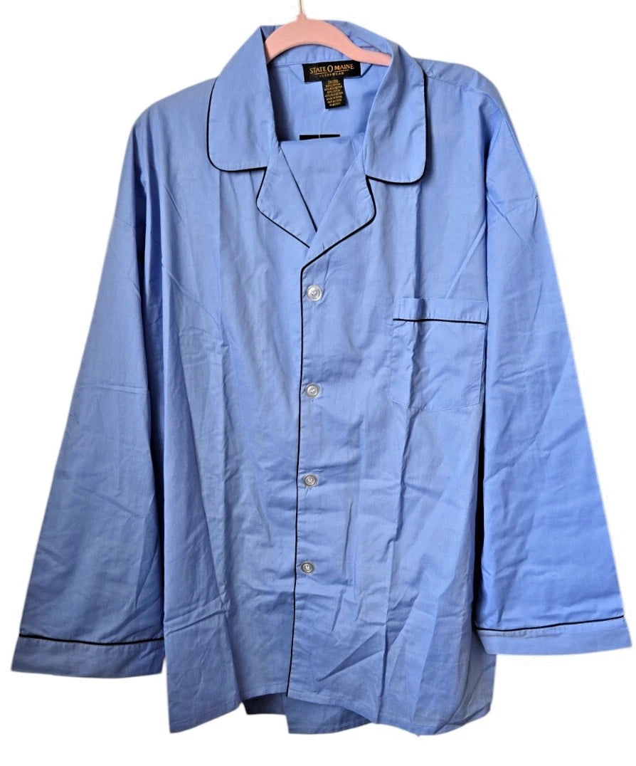 NEW State O Maine Men 3XL Pajama Set Button Front Long Pants Sleeve Blue Cotton
