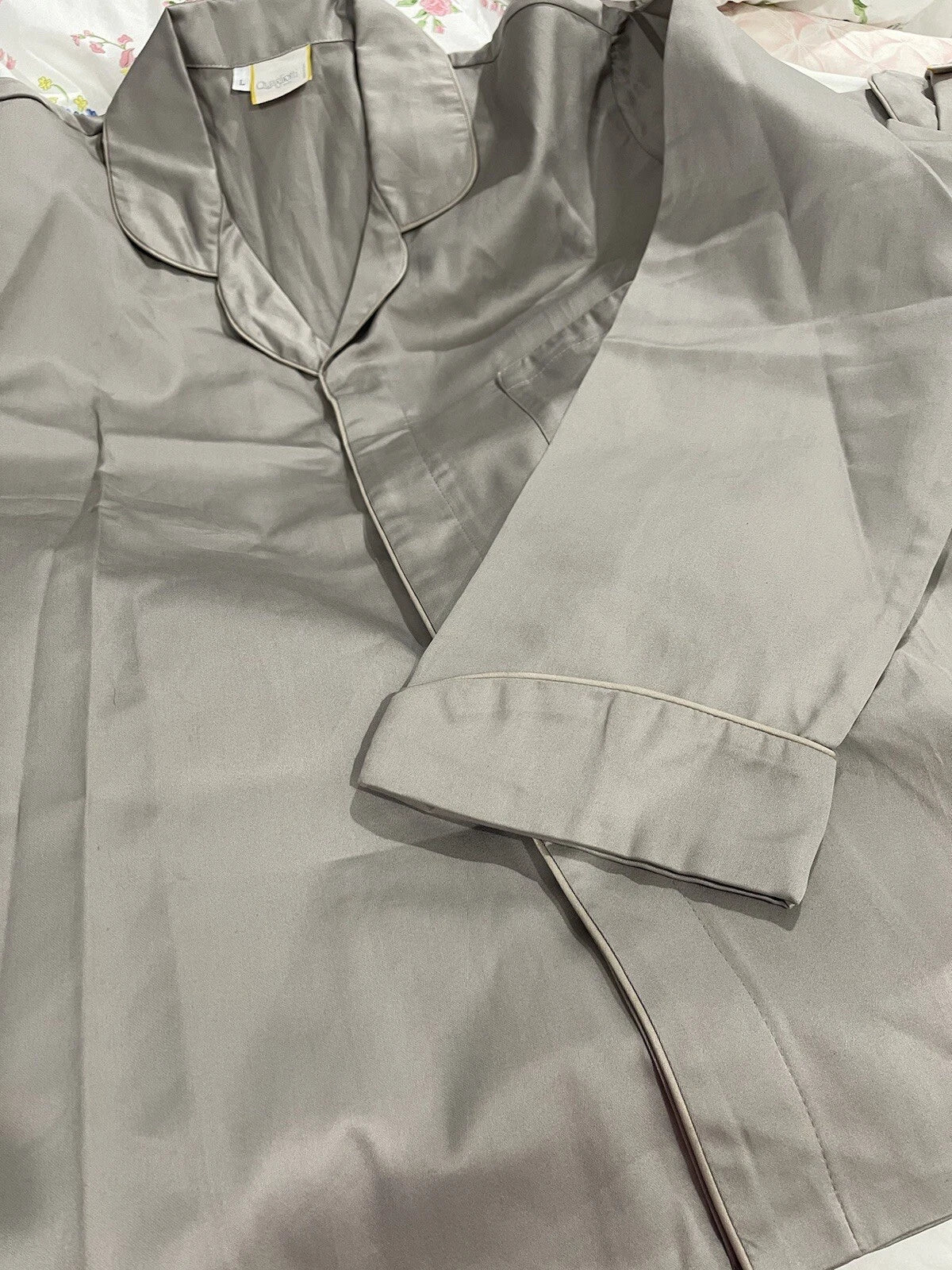 Quagliotti Italy New 2pc Men Pajamas L/XL Grey Taupe 100% Cotton Sateen