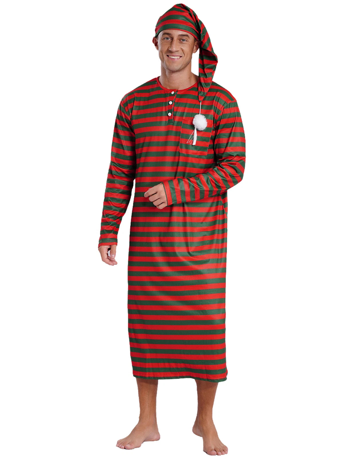 Mens Robe + Hat Set Raves Nightwear Christmas Bathrobe Sissy Home Dress-