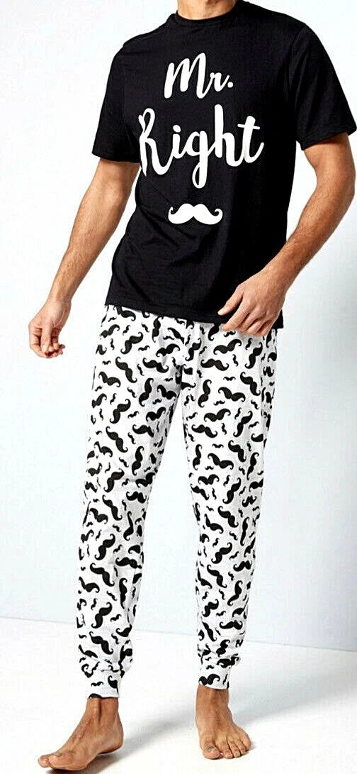 New Mens MR Right Pyjama Set Lounge Set Black / Grey Size 2XL
