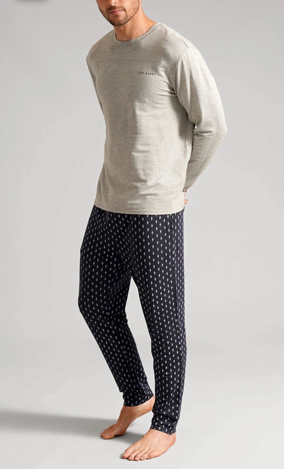 Ted Baker Mens Medium Long Sleeve 2 Piece / Sleepwear / Pyjama Set Grey & Blue