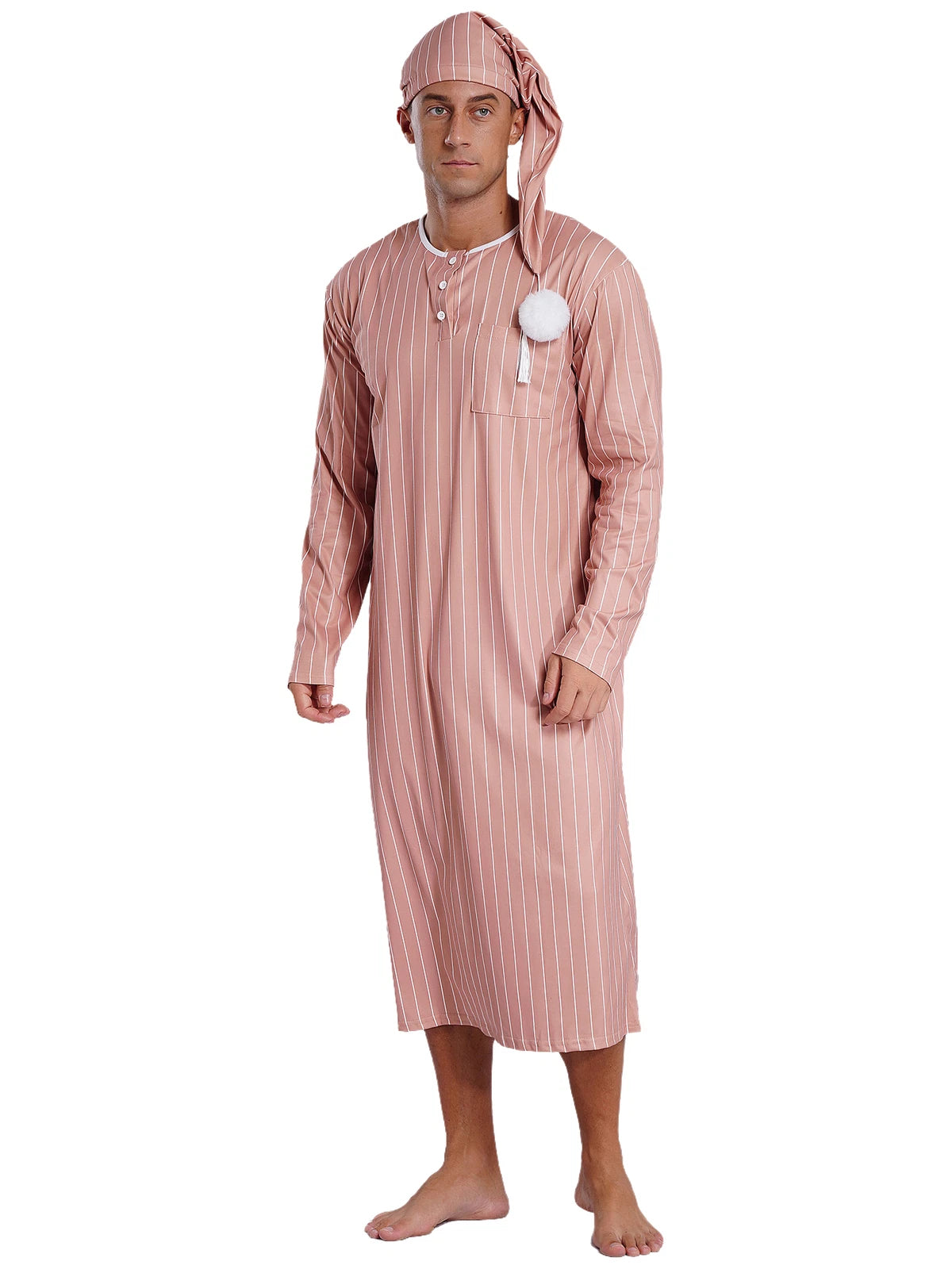 Mens Nightgowns Arabian Pajamas Striped Nightwear Loose Fit Up Cosplay Costume
