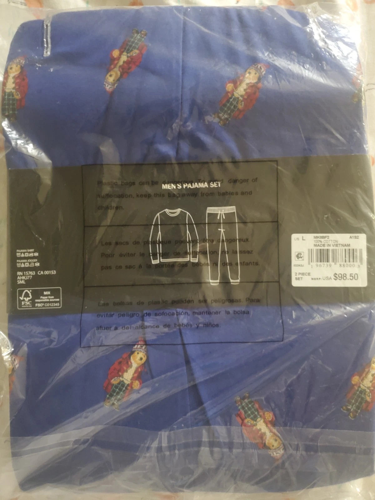 Polo Ralph Lauren Men's 2-Pc. Polo Bear Pajama Set Color Blue Size L