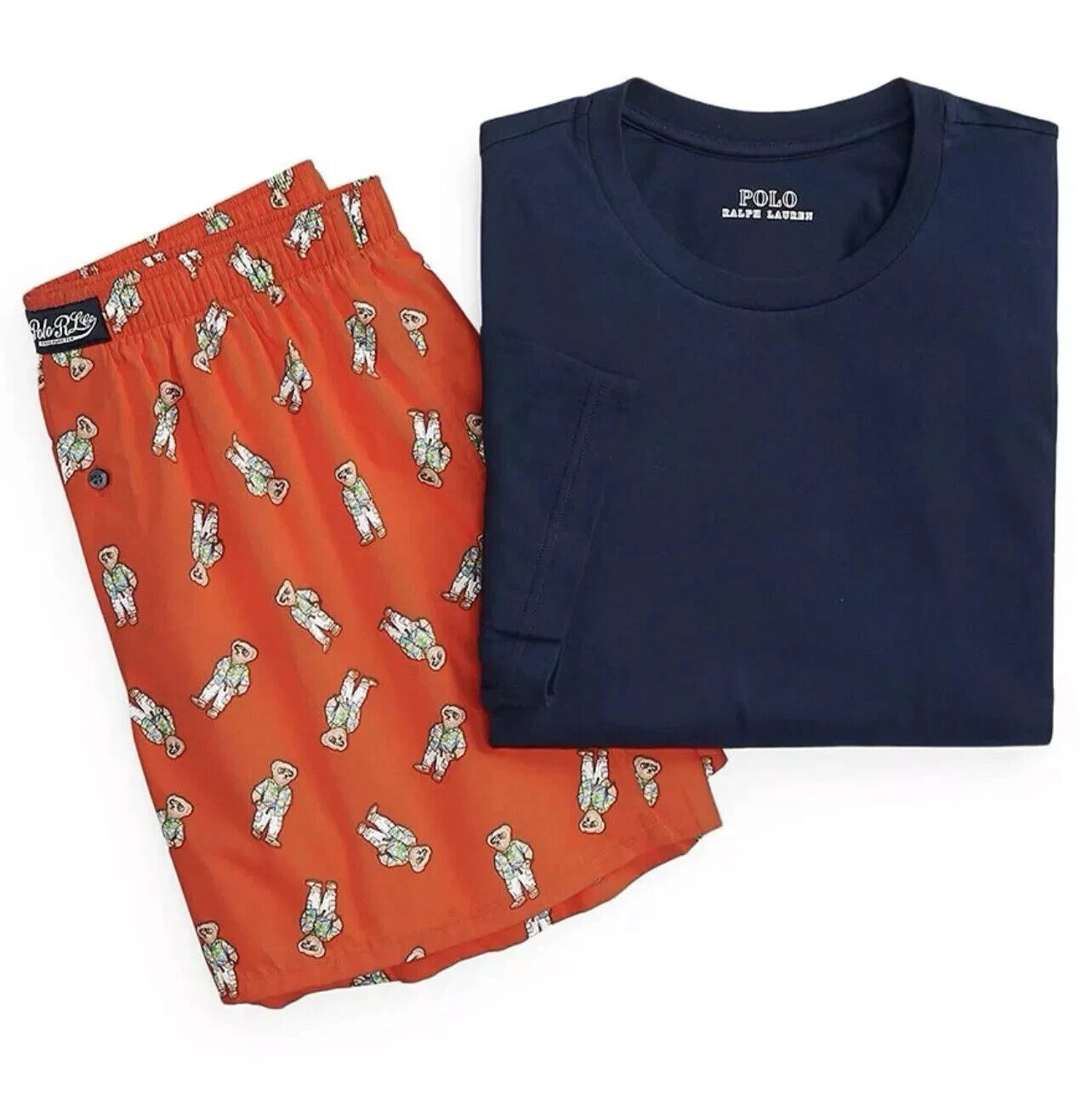 NWT Polo Ralph Lauren Orange/Navy BEACH BEAR Pajama/Undies BOXER SET Men XL PONY