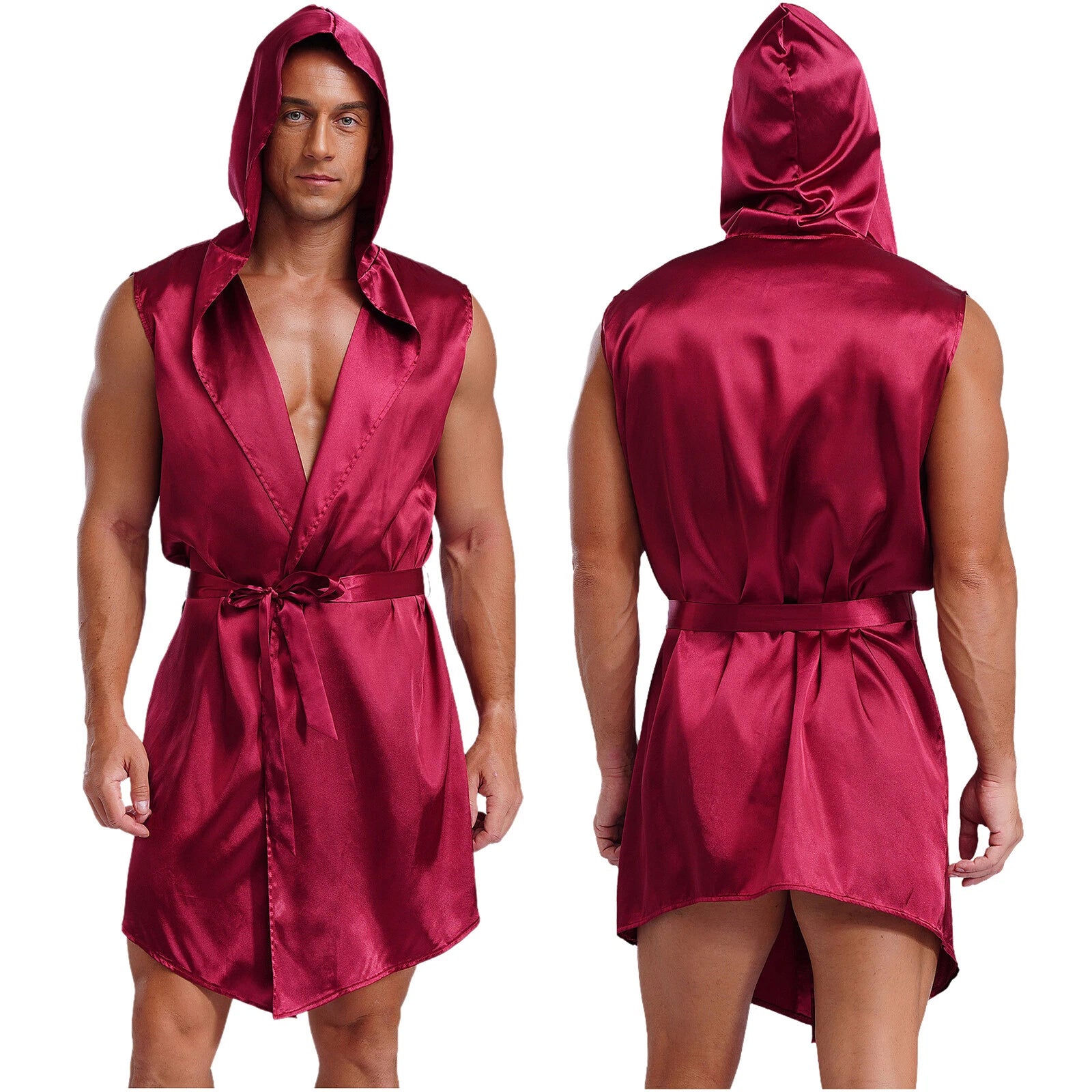 Mens Homewear Lace Up Pajama Robe With Belt Satin Nightwear Hot Spring Outfits