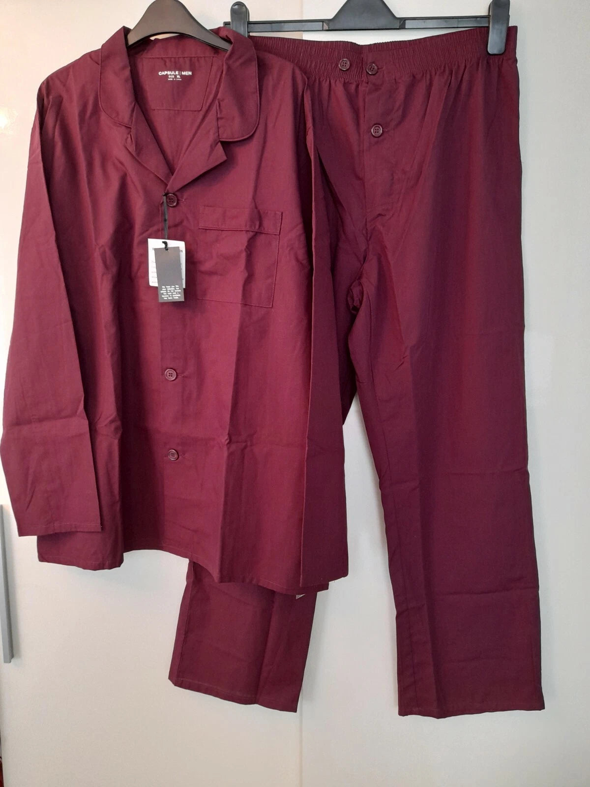 New Capsule Men's Plain Wine Long Pyjama Set Size UK XL