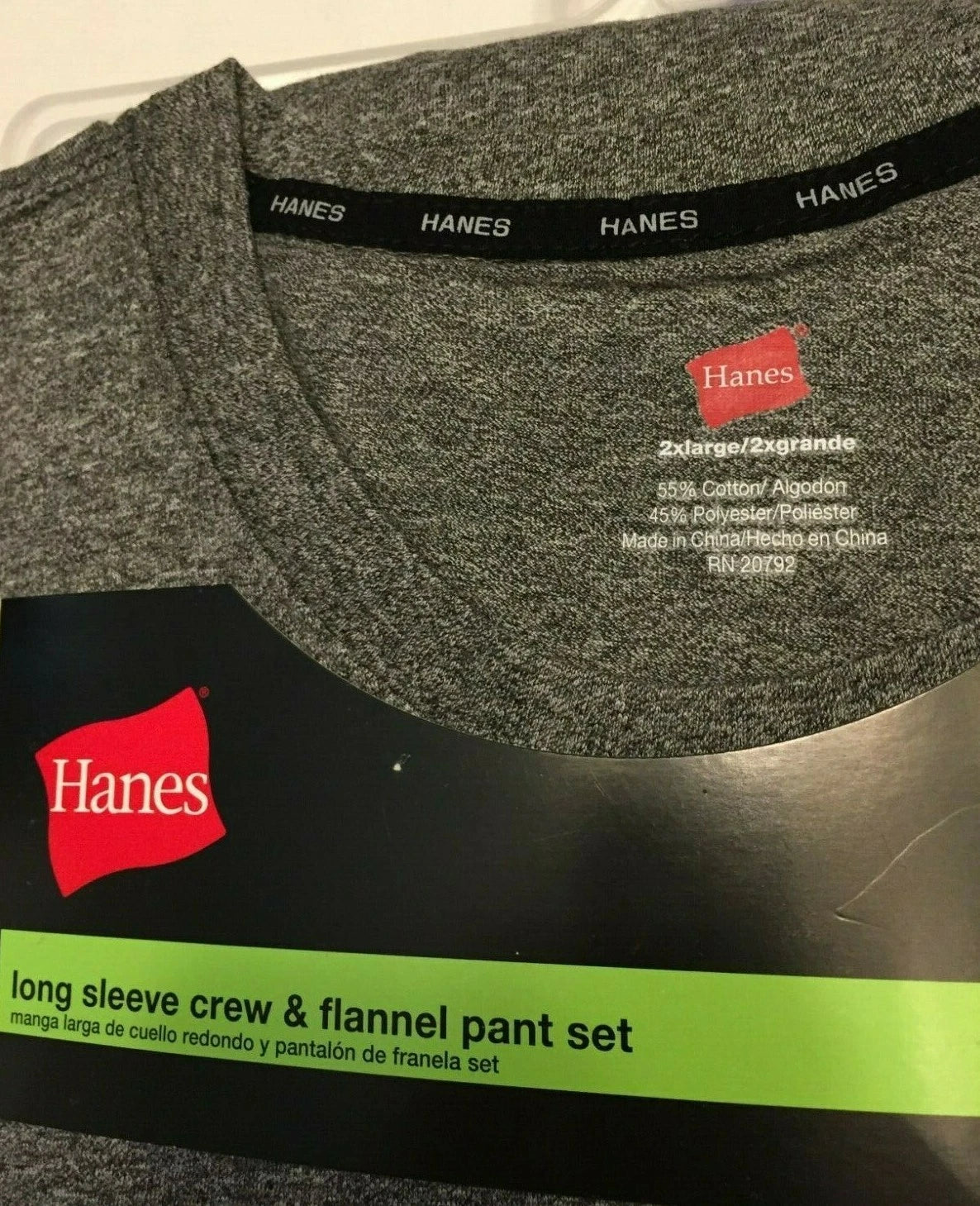 NWT Men's Hanes Long Sleeve Crew Top - Flannel Pant - Set Pajamas PJs Red / Gray