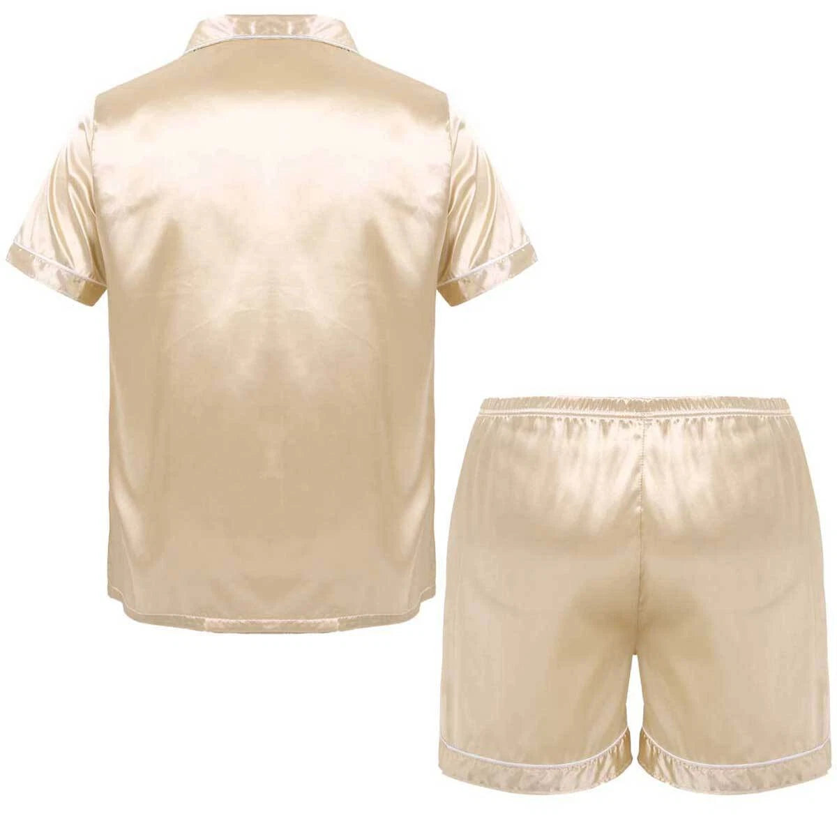 Men's Short Sleeve Satin Pajama Set with Shorts Classic Sleepwear Loungewear