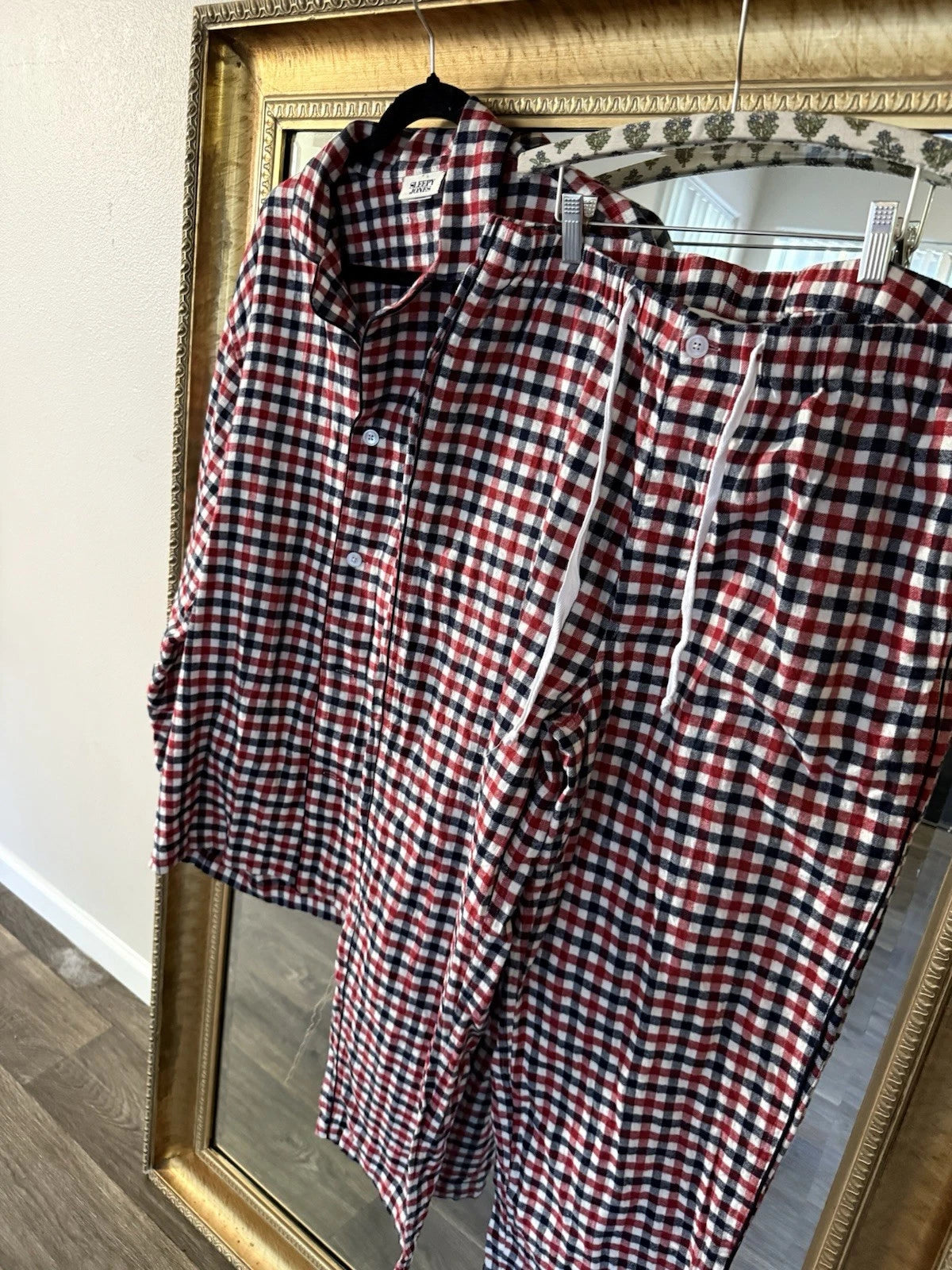 Sleepy Jones Pajama Set Red Blue Checkered Large Men’s