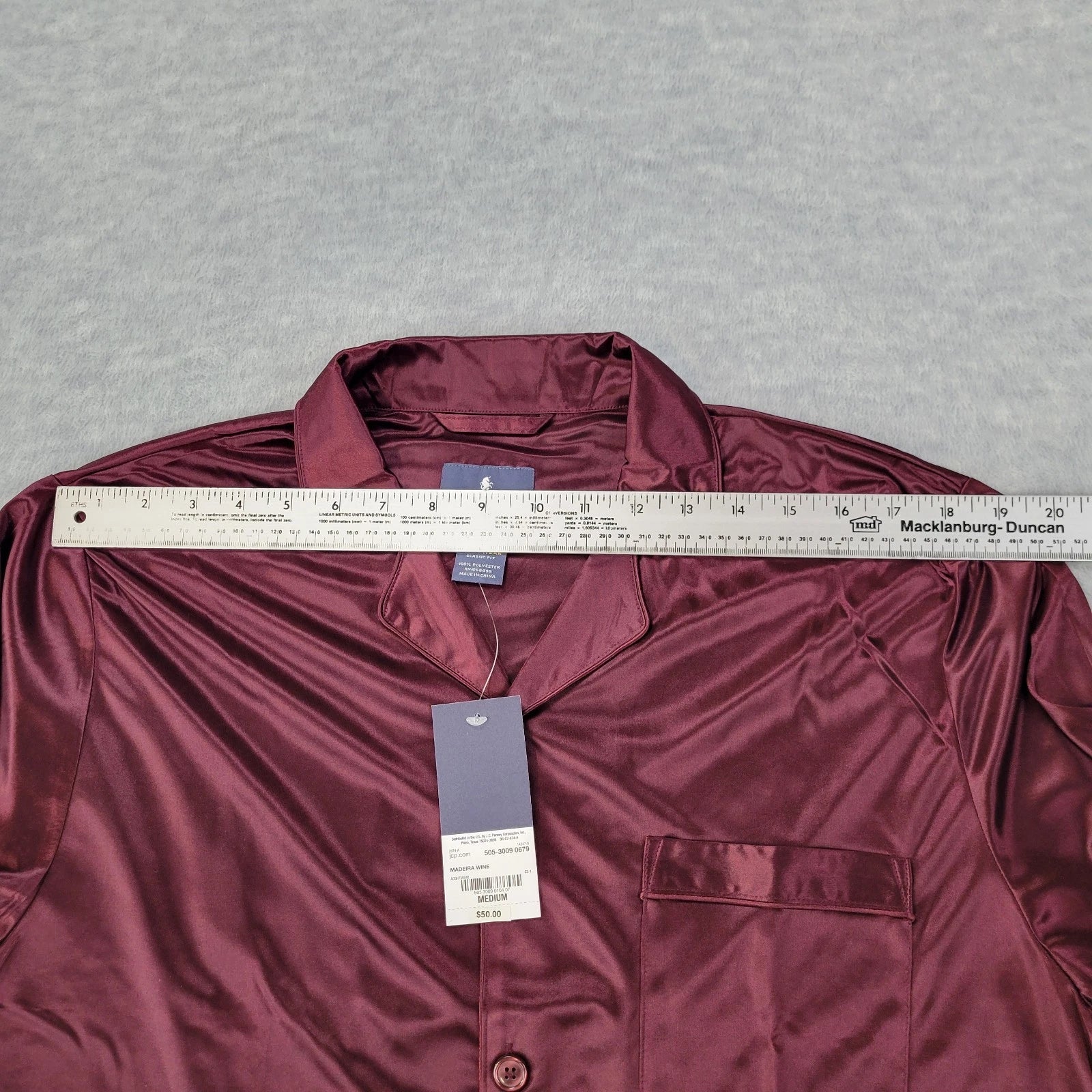 Stafford Pajama Set Satin Madeira Wine Sleepwear L/S Shirt & Pants Mens M NWT