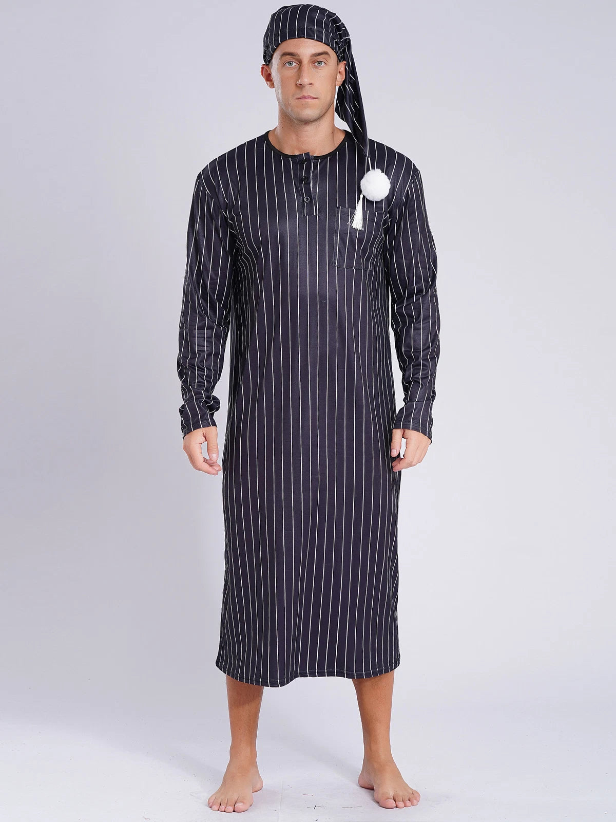 Mens Nightgowns Arabian Pajamas Striped Nightwear Loose Fit Up Cosplay Costume