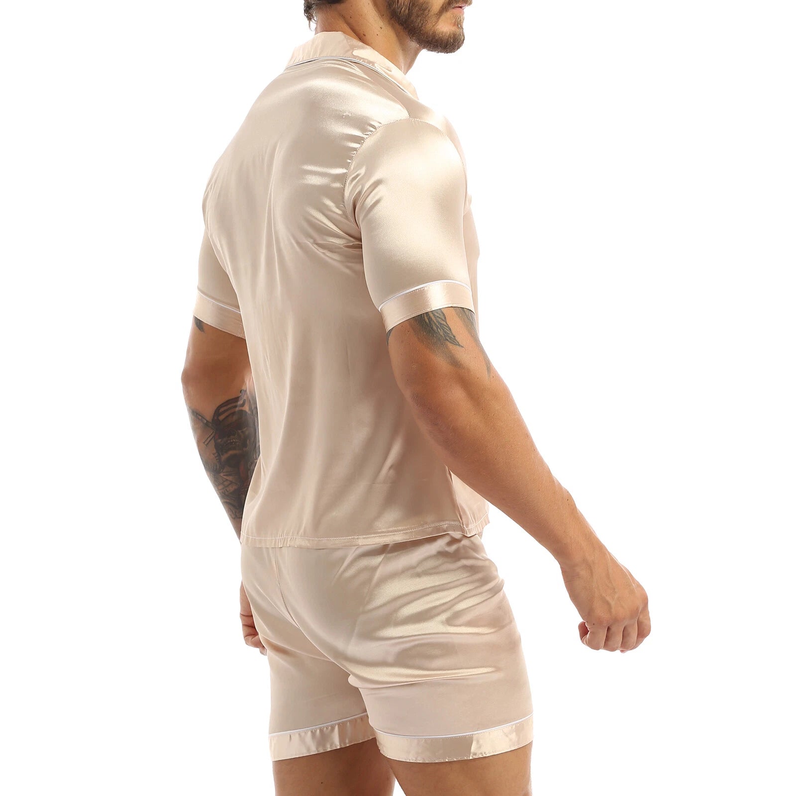 Men's Short Sleeve Satin Pajama Set with Shorts Classic Sleepwear Loungewear