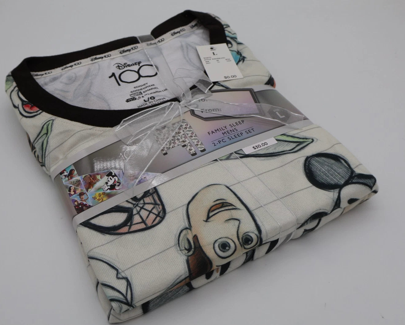 Men's Disney 100 Character Mash Up 2pc Matching Family Pajama Set - White Large