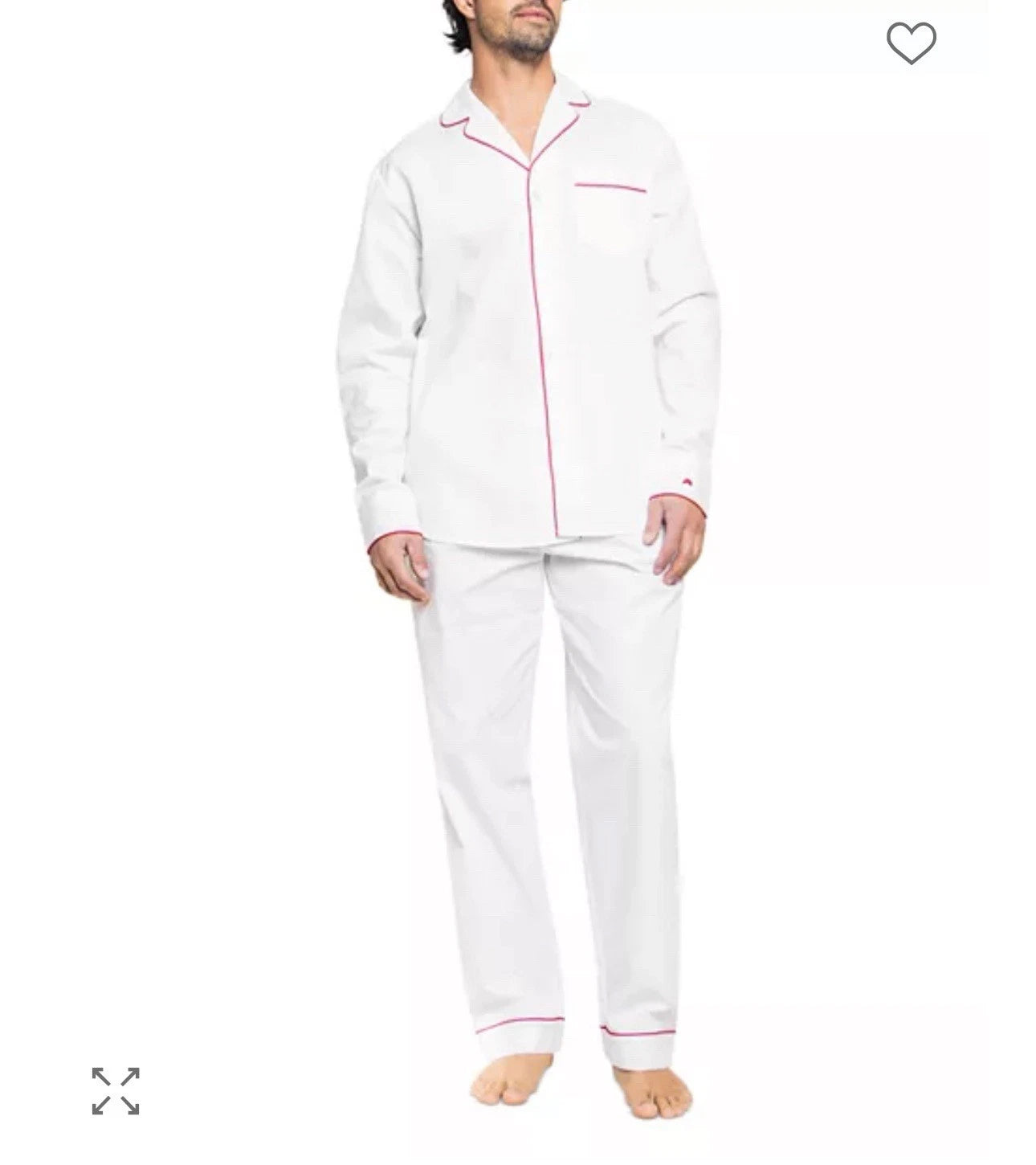 Petite Plume Men's Classic White Twill Pajama Set w/ Red Piping Size large