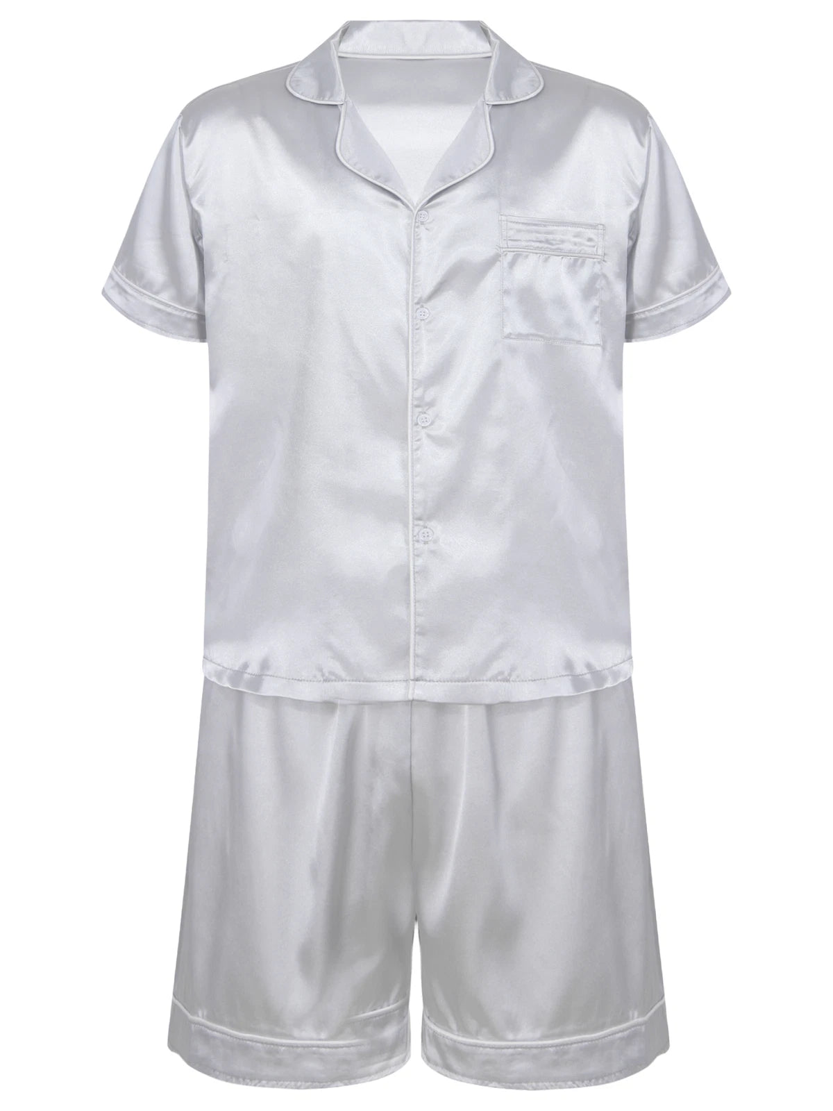 Men's Short Sleeve Satin Pajama Set with Shorts Classic Sleepwear Loungewear