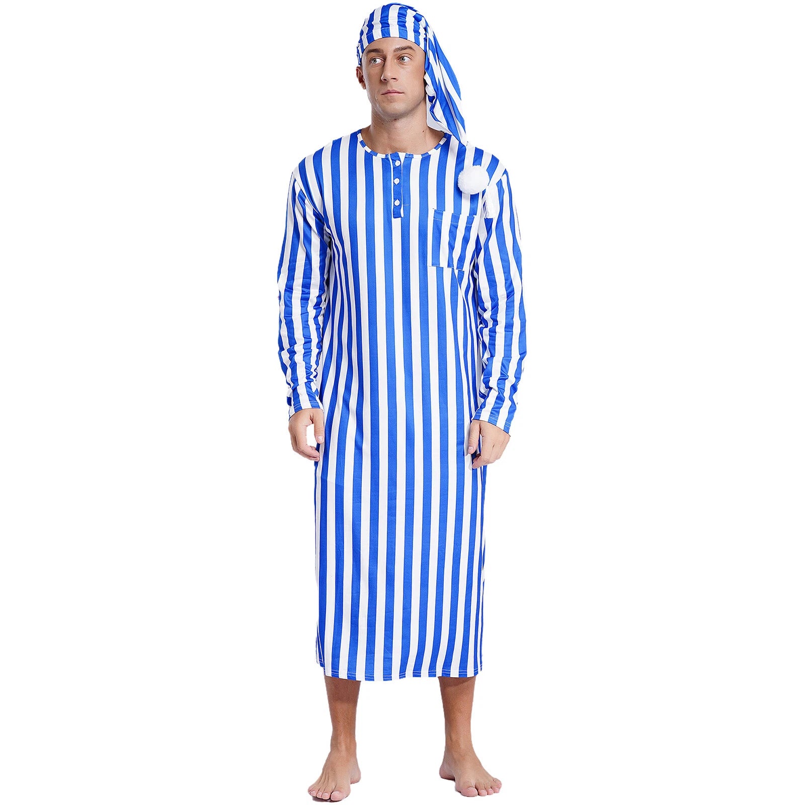 Mens Nightgowns Arabian Pajamas Striped Nightwear Loose Fit Up Cosplay Costume
