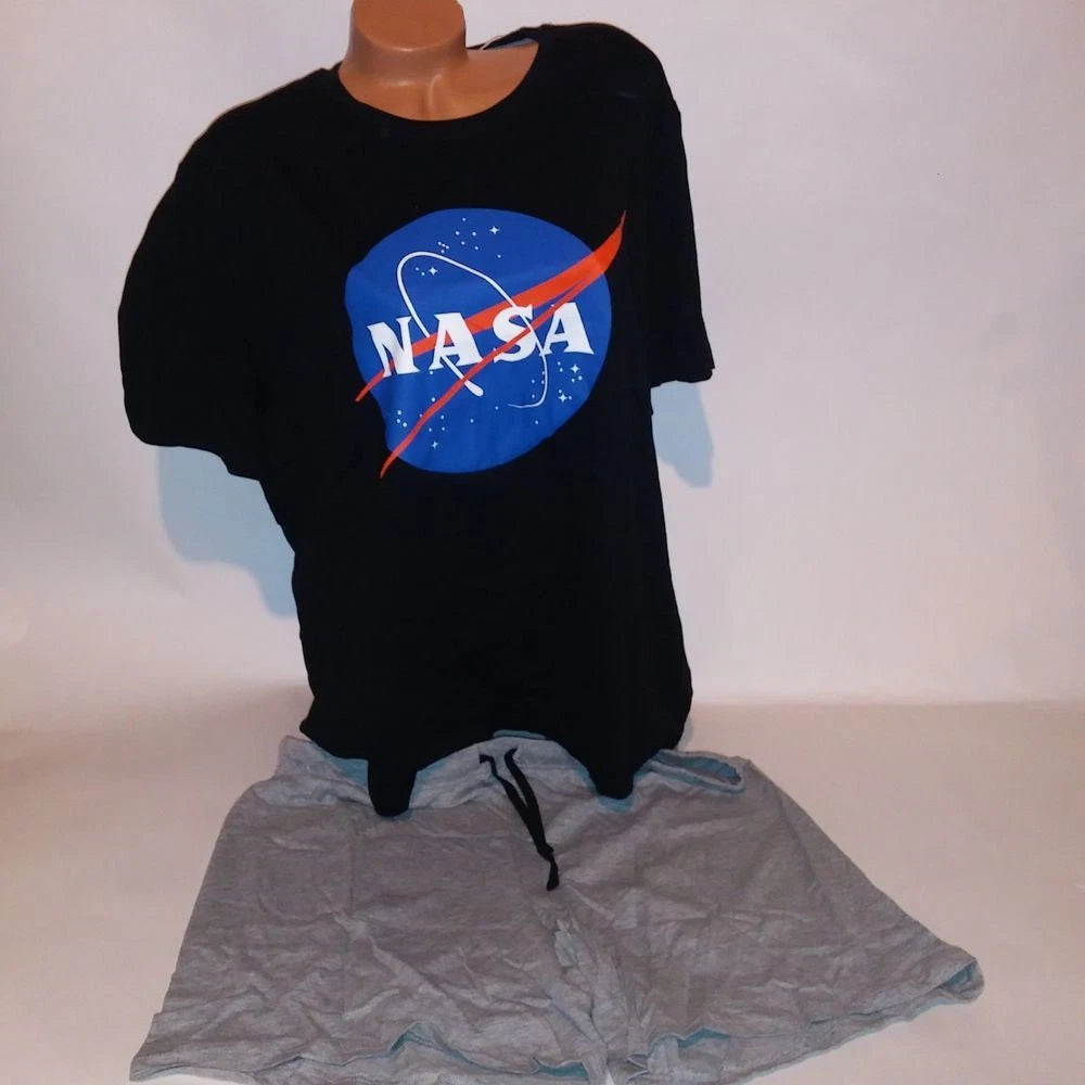 NASA Pajama Set Top & Bottom Mens XL Black Gray Logo Short Sleeve Shorts New