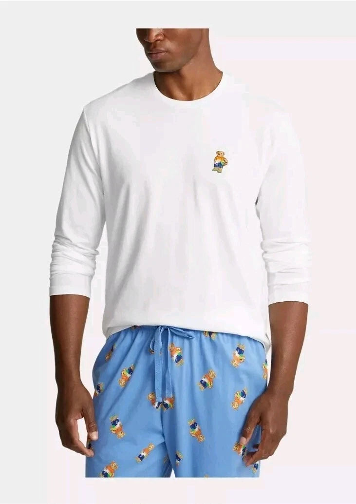 Polo Ralph Lauren Mens Polo Bear Light Blue Cotton Pajama Sleep Set NWT Sz M