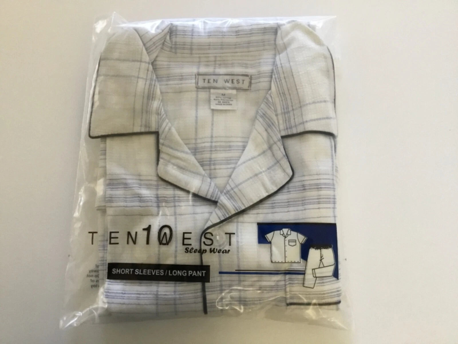 Ten West Men Sleepwear Short Sleeve and Pant Set Cotton Blend Blue White Size XL