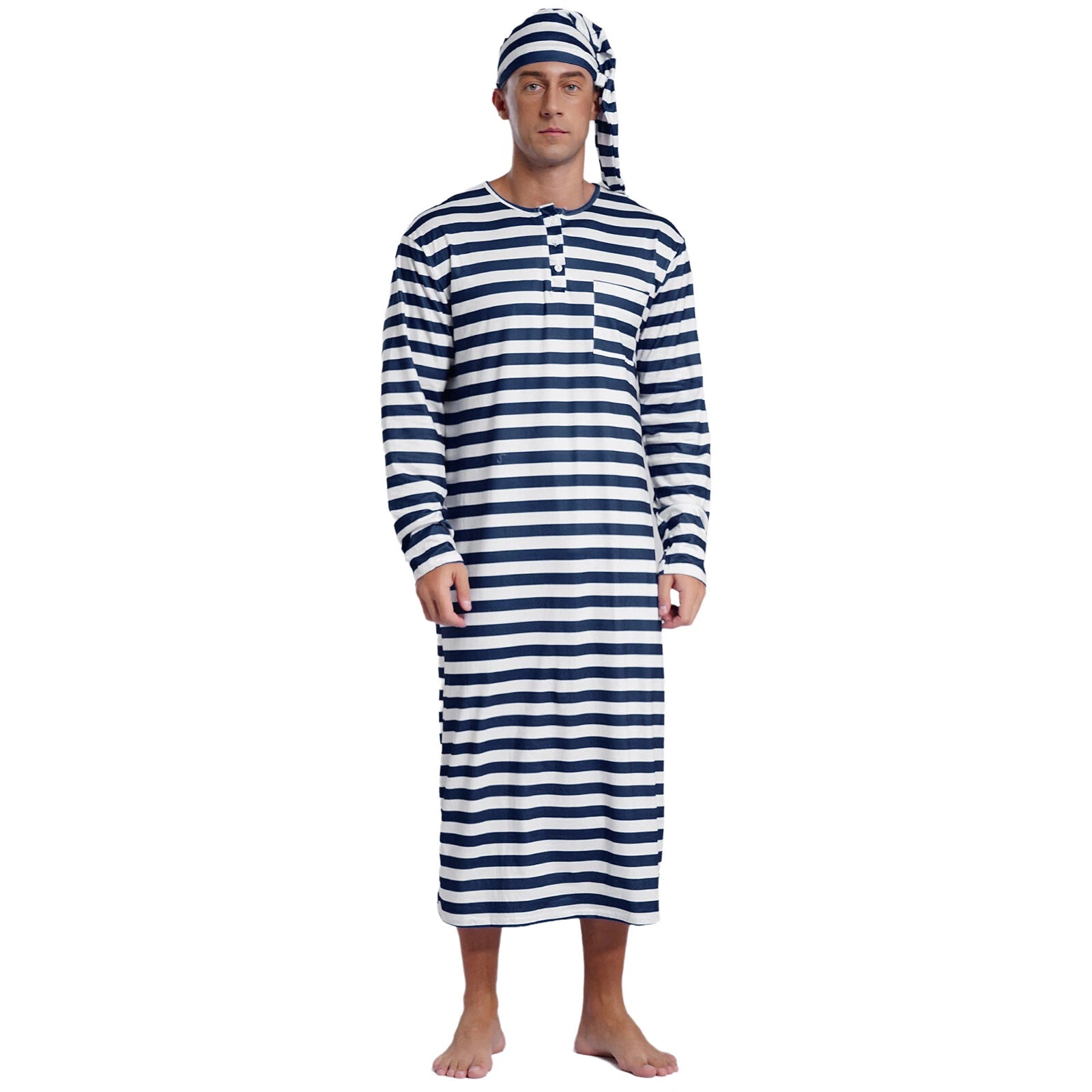 Mens Robe + Hat Set Raves Nightwear Christmas Bathrobe Sissy Home Dress-