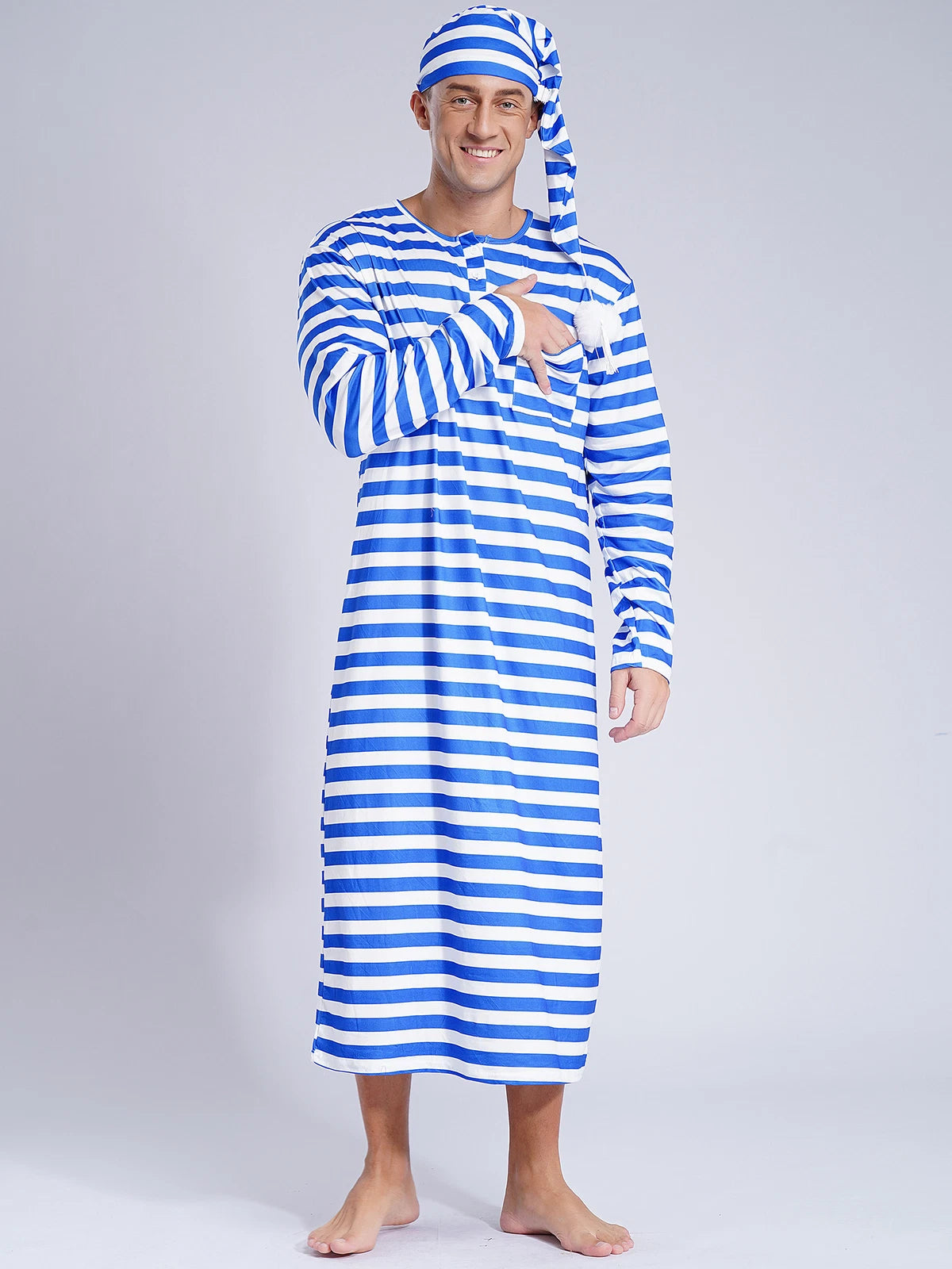 Mens Robe + Hat Set Raves Nightwear Christmas Bathrobe Sissy Home Dress-