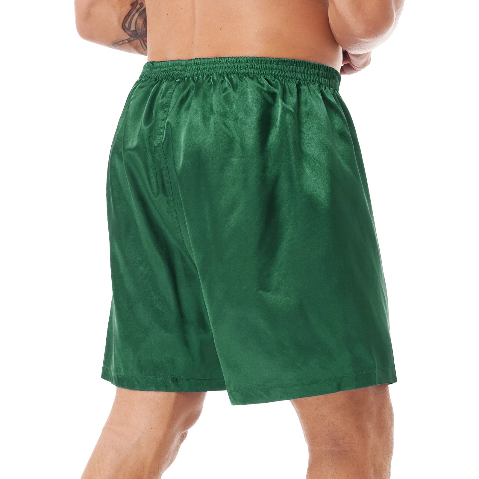 Mens Shiny Satin Pajamas Set Short Sleeves Button Down Shirt with Boxer Short