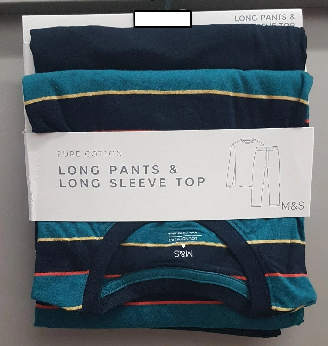 M & S Mens Pure Cotton Loungewear Long Sleeve Top & Long Pants Pyjamas Pjs Small