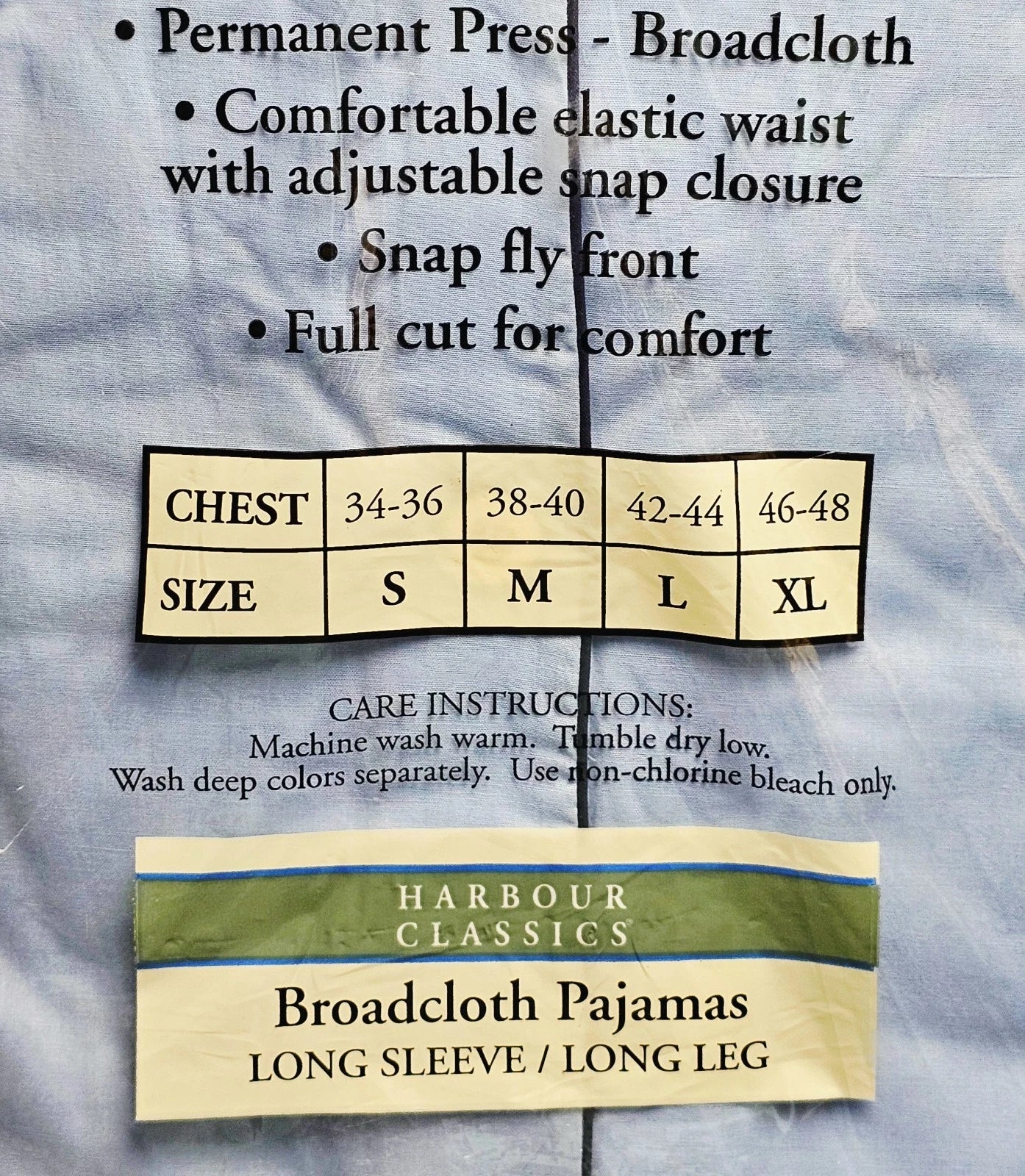 VTG Harbour Classics Broadcloth Pajamas Mens Sz L 2pc Longsleeve Pants Blue NEW!