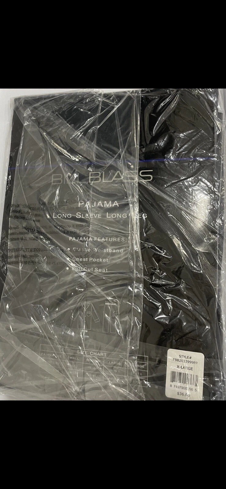 NWT Bill Blass Mens Long Sleeve Long Leg Pajamas Set XL Grey / Blue Cotton/ Poly