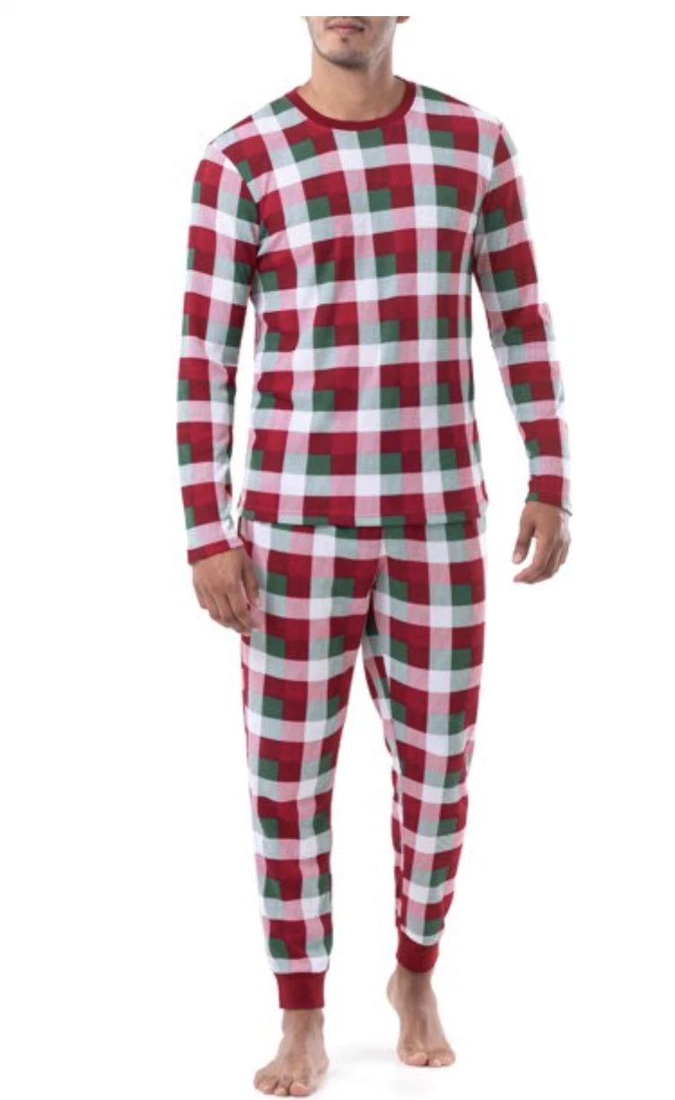 Men's XL Red Green White Holiday Plaid 2 Pc Thermal Pajama Sleep Set NWT