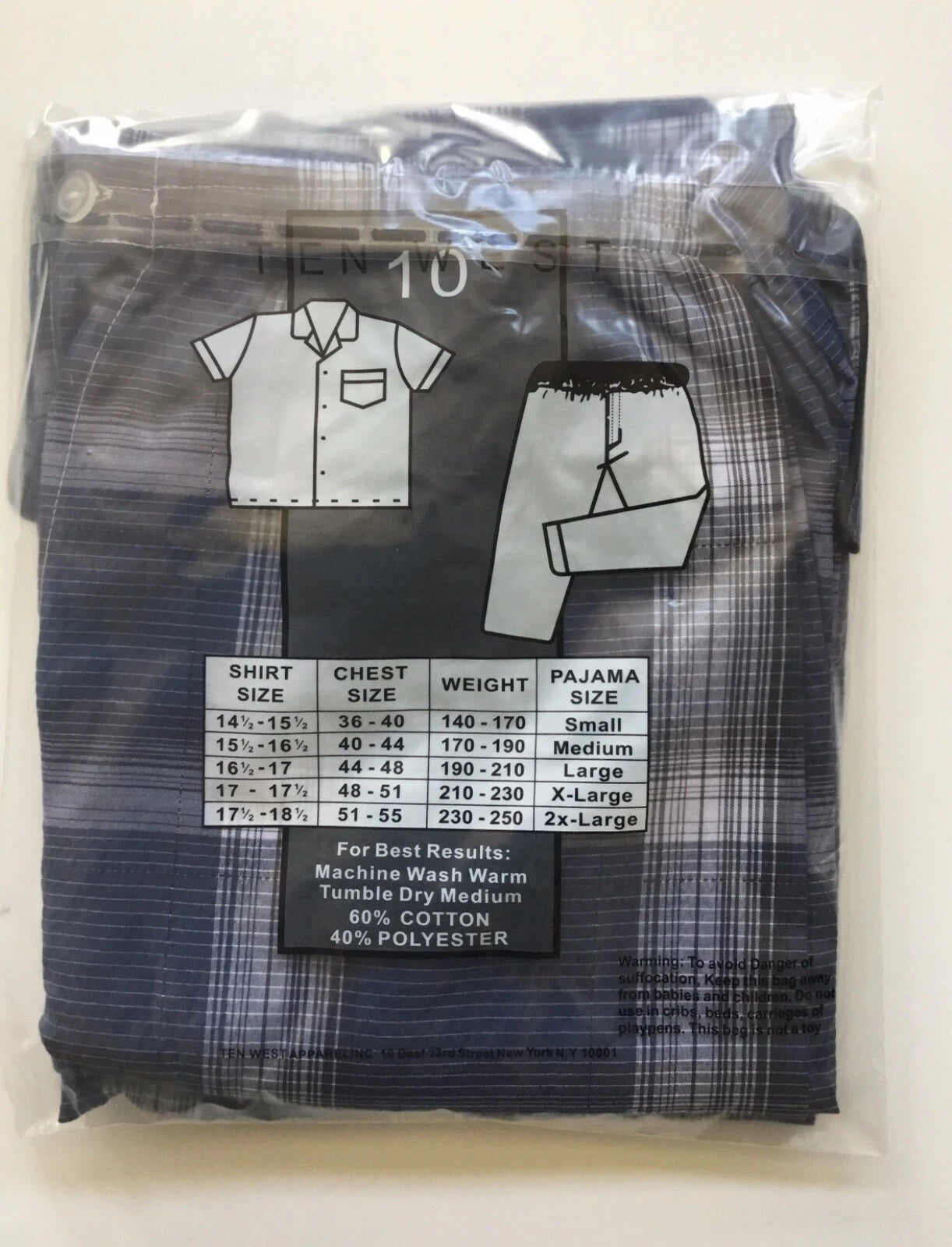 Ten West Men's Sleepwear Short Sleeve and Pant Set Cotton Blend Blue Plaid XL