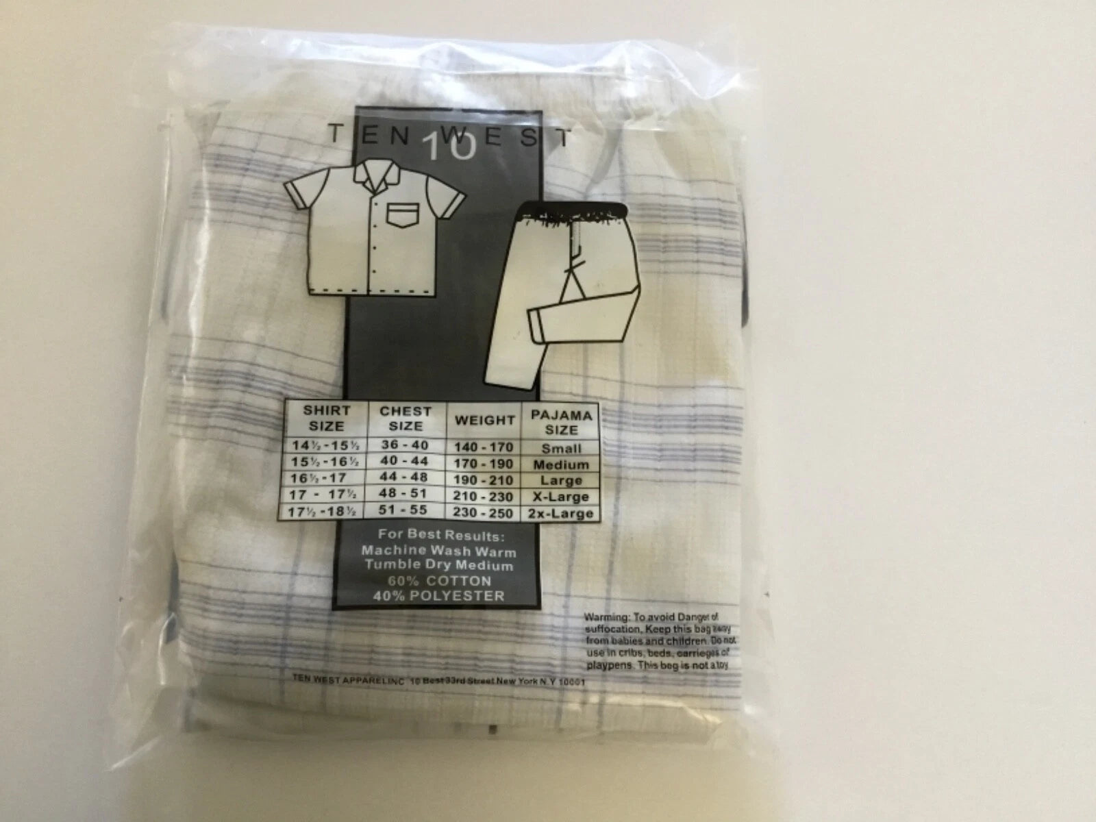 Ten West Men Sleepwear Short Sleeve and Pant Set Cotton Blend Blue White Size XL