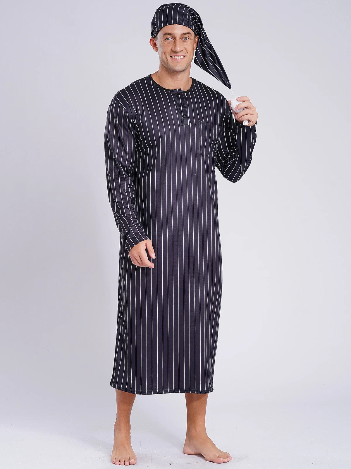Mens Nightgowns Saudi Nightwear Plaid Pajamas Nightshirt Loungewear Sleeping Up