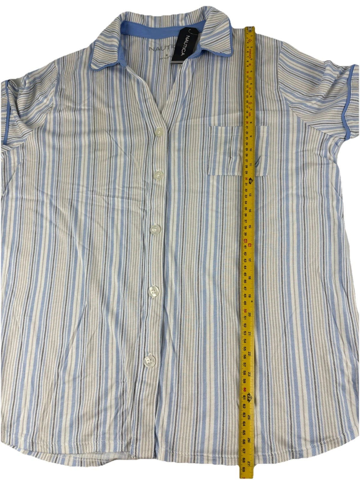 Nautica Mens 2 Piece Short Sleeved, Cropped Pants, Striped Pajama Set Size M