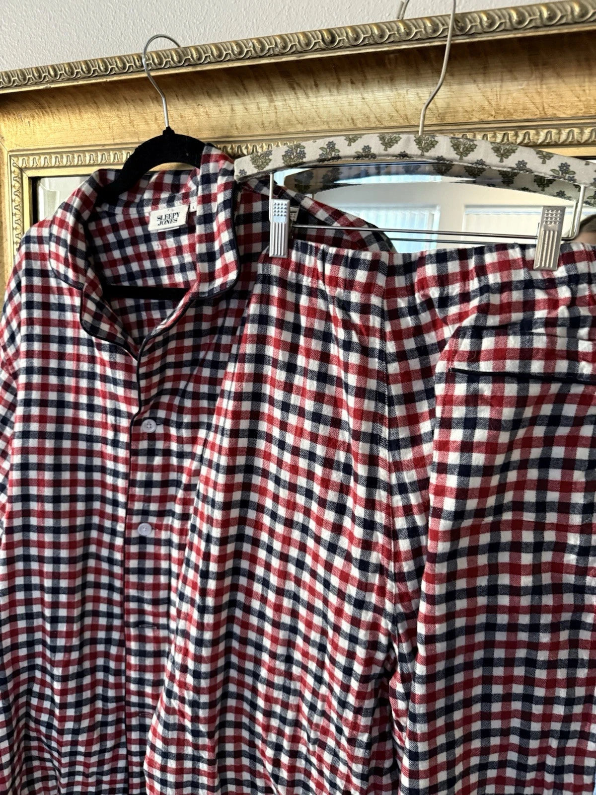 Sleepy Jones Pajama Set Red Blue Checkered Large Men’s