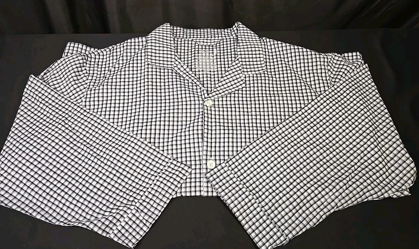 Sz 4XL Men's Pajama Set Lounge Shirt & Pants Cotton Blend Black & Blue Check New